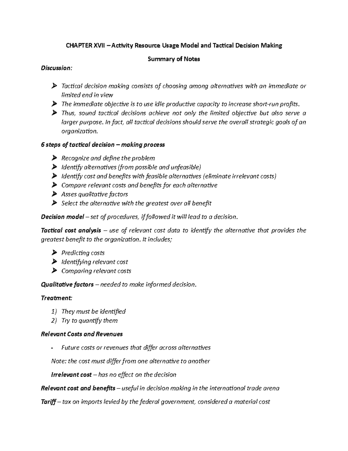 Cost - CHAPTER XVII – Activity Resource Usage Model and Tactical ...