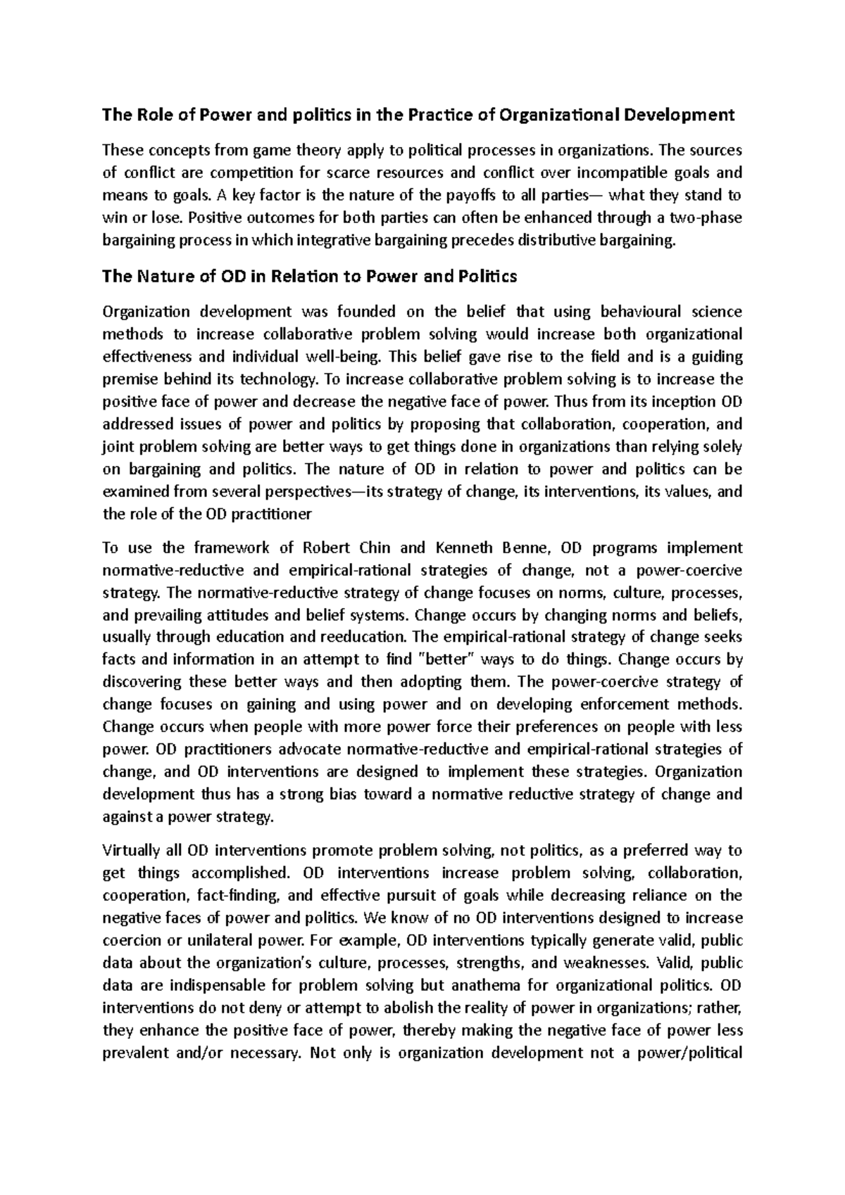 The Role of Power and politics in the Practice of Organizational ...