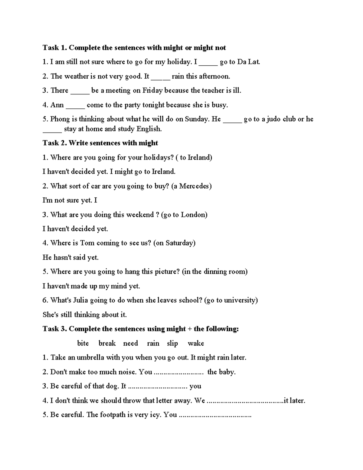 Task 1: Might or Might Not - Sentence Completion Exercise - Studocu