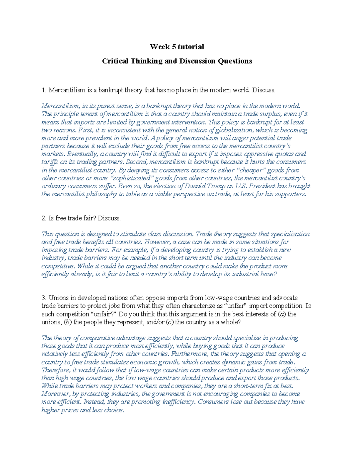 Week 5 Tutorial: Critical Thinking & Discussion on Mercantilism - Studocu