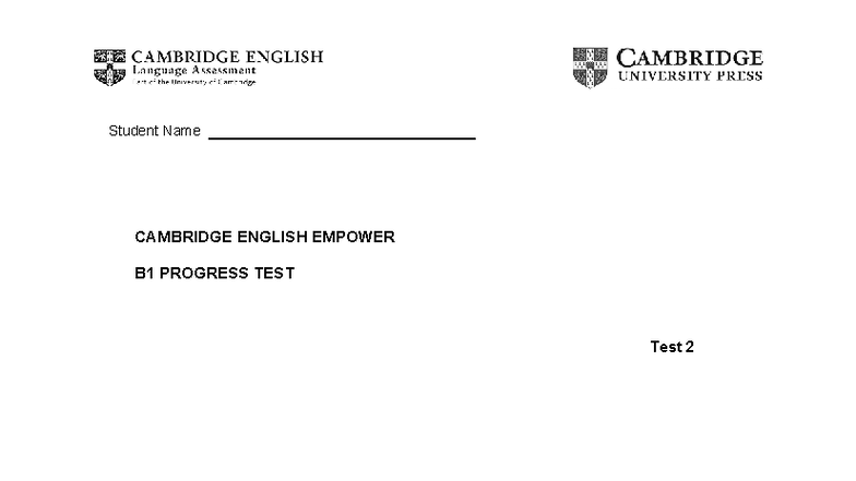 Unit 2 Progress Test - Cambridge English Empower B1 - Studocu