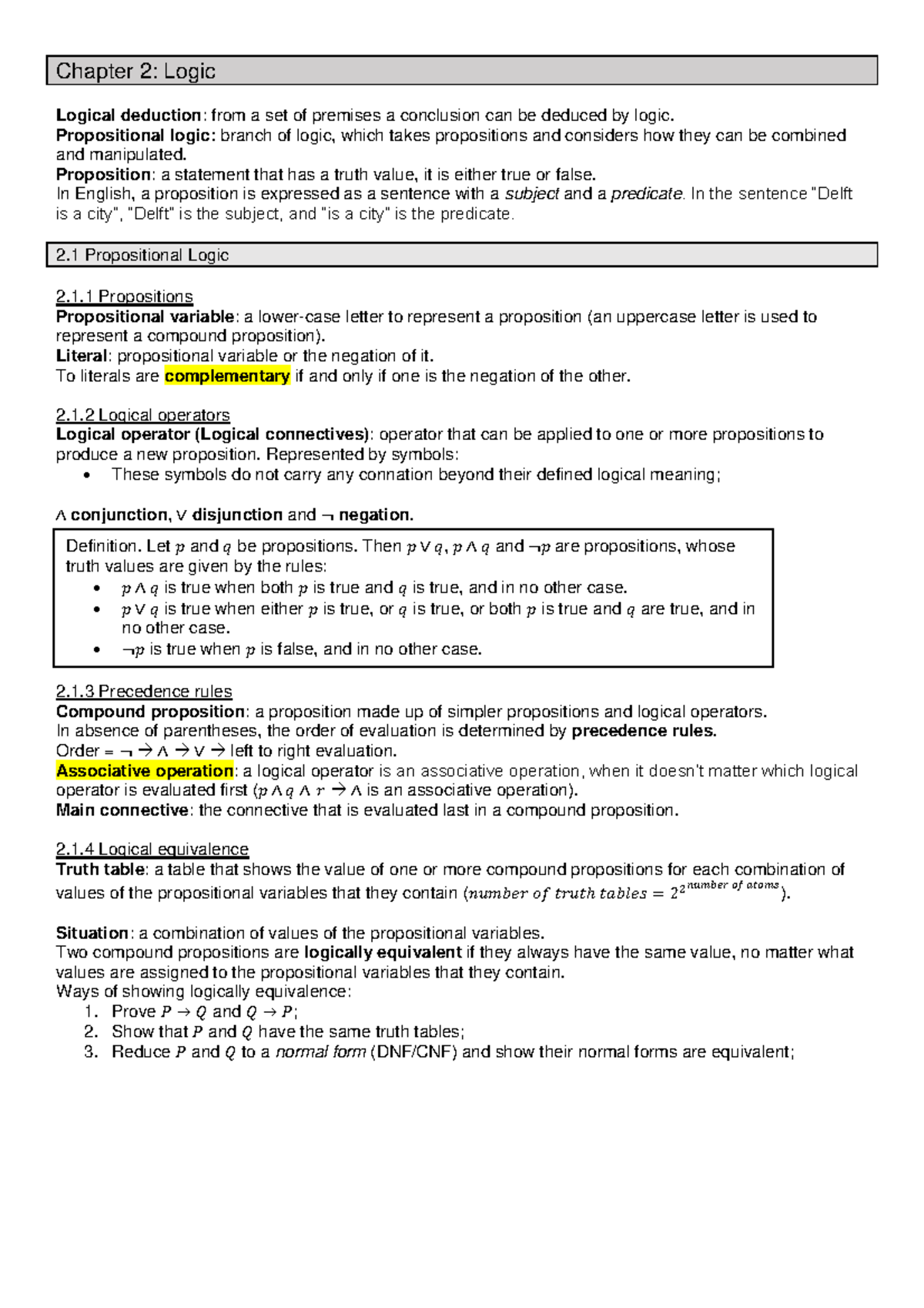 R&L Final Exam Chapter 2 Summary: Logic Concepts and Applications ...