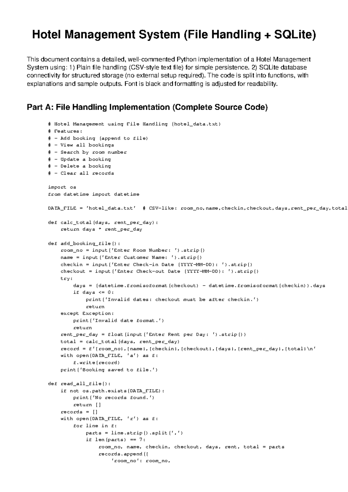 Hotel Management System (CS101) - Detailed Implementation Guide - Studocu