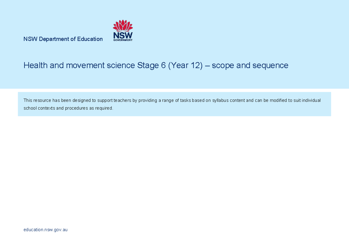PDHPE S6 Health and Movement Science Year 12 Scope & Sequence - Studocu