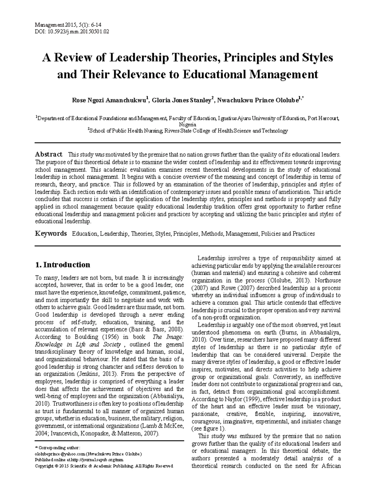 Comprehensive Review of Leadership Theories in Educational Management ...