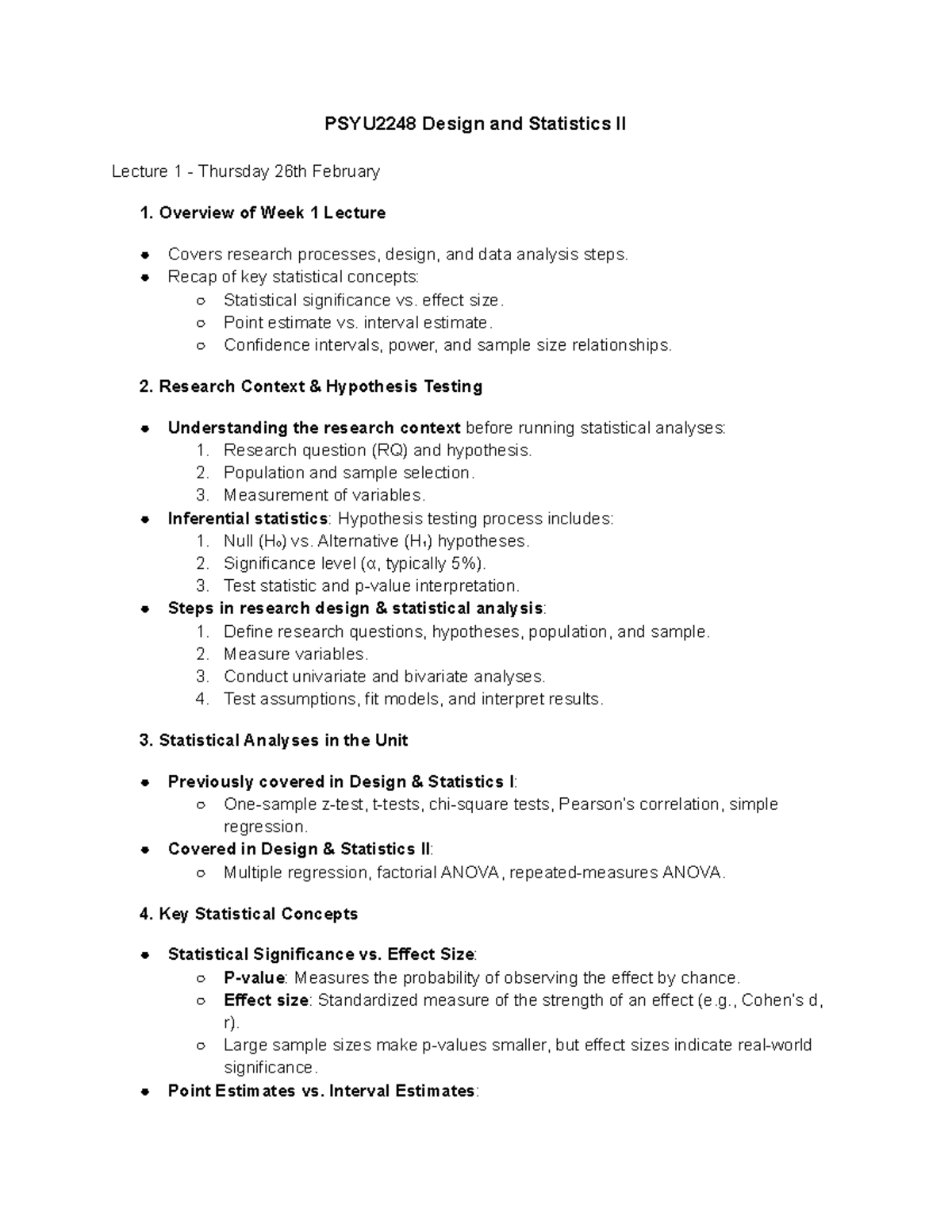 PSYU2248 Design and Statistics II Lecture 1: Key Concepts and Analyses ...