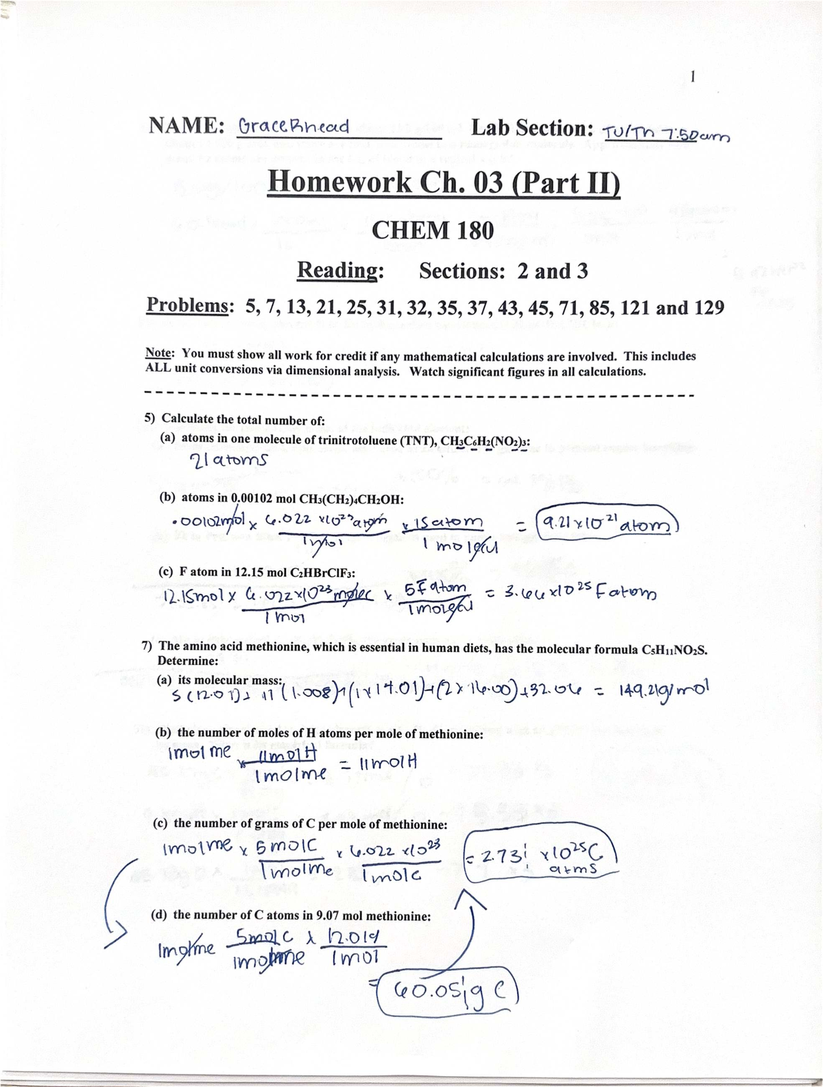 Homework Ch. 03 (Part II) CHEM 180: Detailed Problem Solutions - Studocu