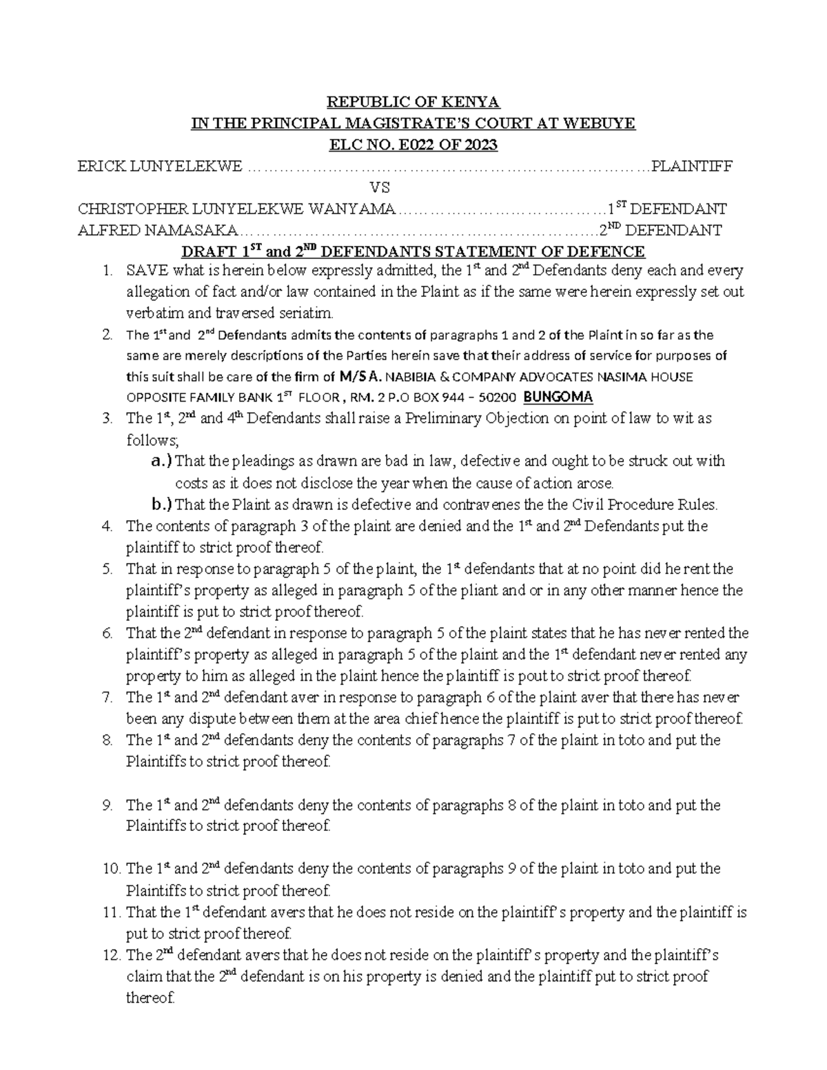 Law Notes on Drafting Defendants' Statement of Defence (ELC No. E022 ...