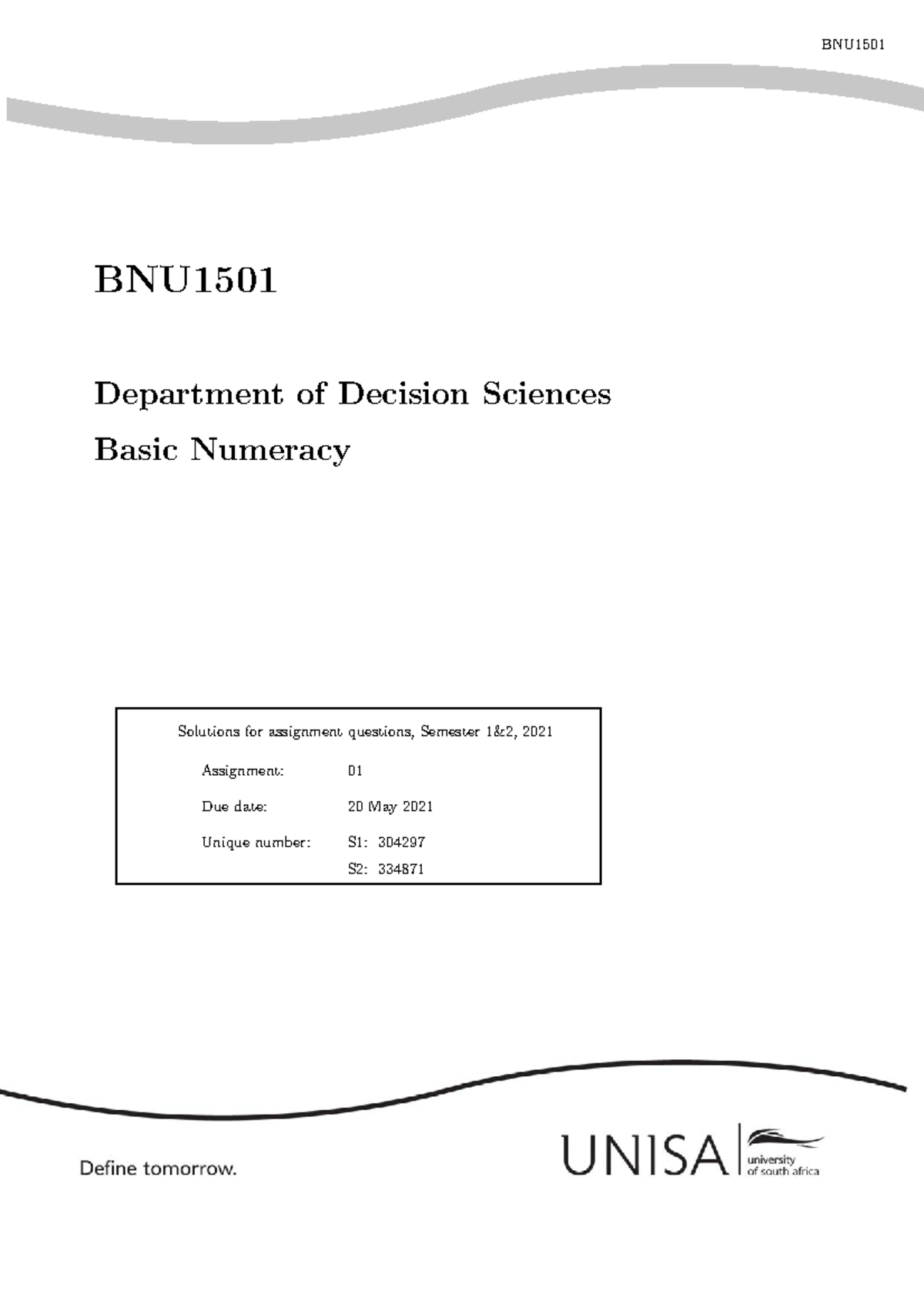 Bnu1501 Solutions Ass 01 2021 Bnu1501 Unisa Studocu
