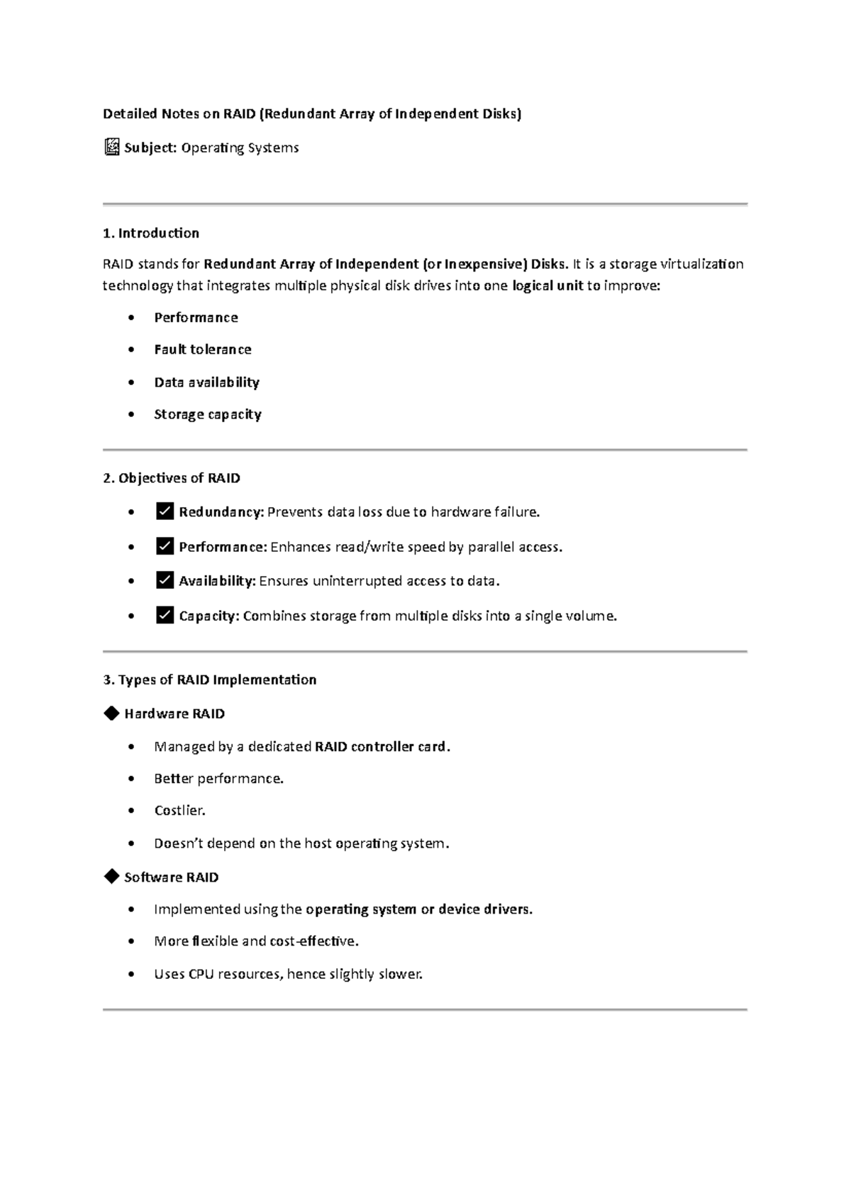 UNIT 5: Comprehensive Notes on RAID in Operating Systems - Studocu