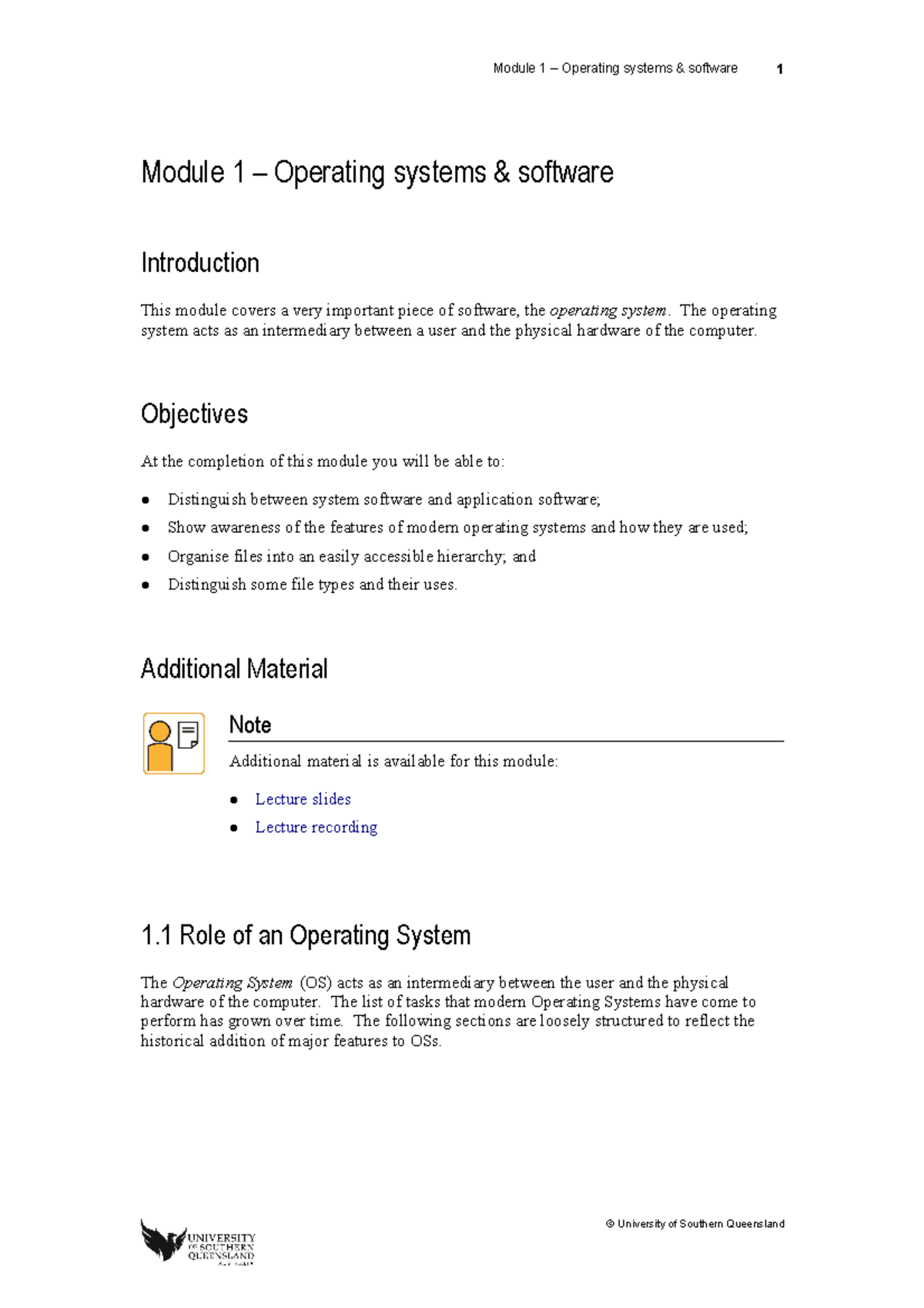 Module 01 - Module 1 Operating systems software 1 Module 1 Operating ...