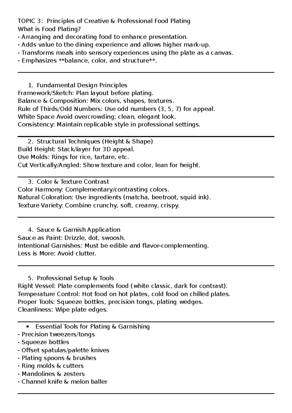 Topic 3: Principles of Creative Food Plating Techniques - Studocu