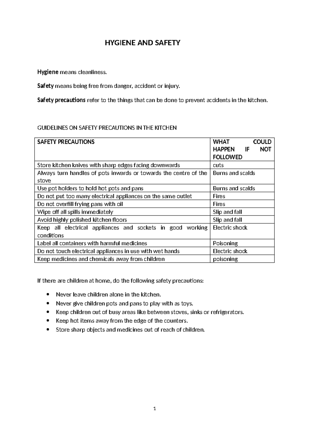 HYG 101: Hygiene and Safety Guidelines for Kitchen Practices - Studocu