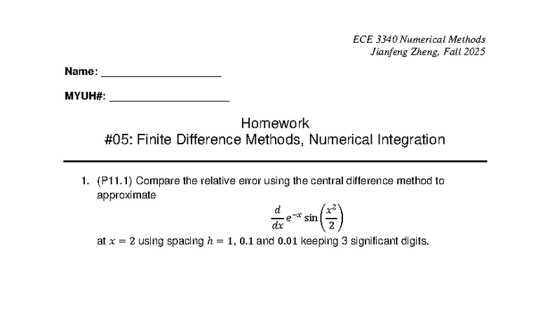 ECE 3340 HW 05: Finite Difference & Numerical Integration Methods - Studocu