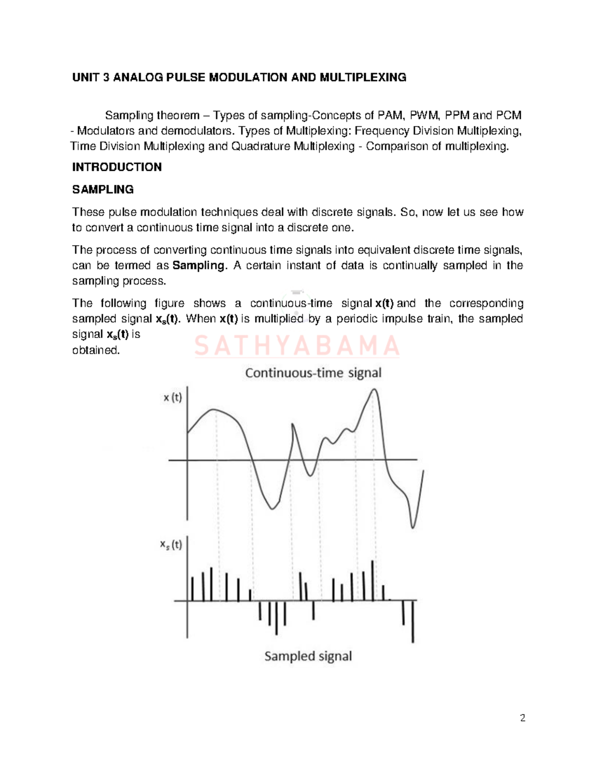 R20 POC UNIT-3: Analog Pulse Modulation & Multiplexing Notes - Studocu