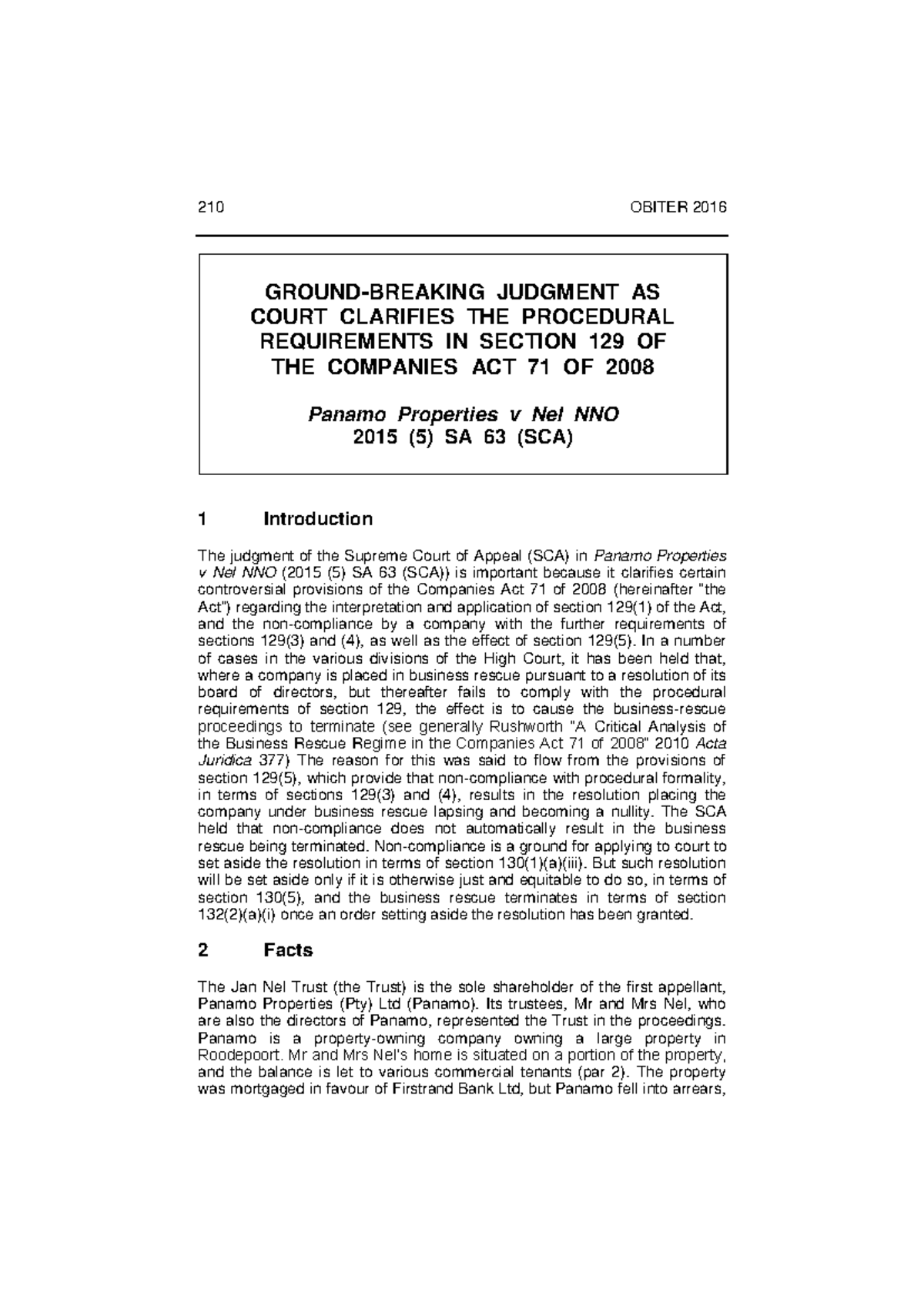 210 OBITER 2016: Clarification of Section 129 Procedural Requirements ...