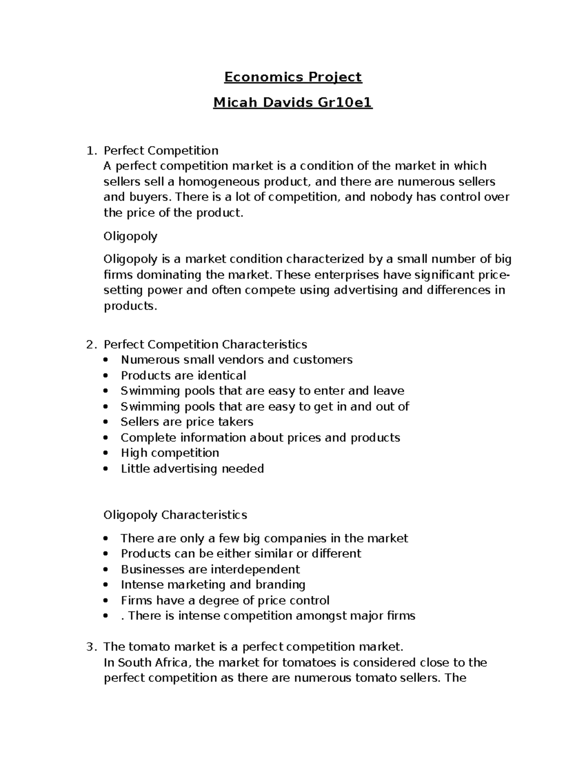 Economics Project Gr10e1: Perfect Competition vs Oligopoly Analysis ...
