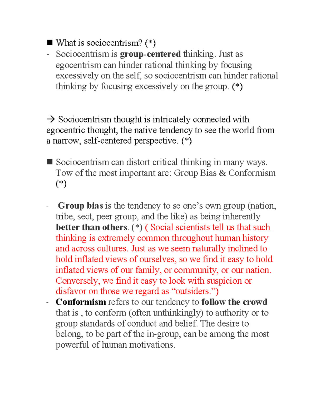 Sociocentrism and Its Impact on Rational Thinking: A Study Guide - Studocu