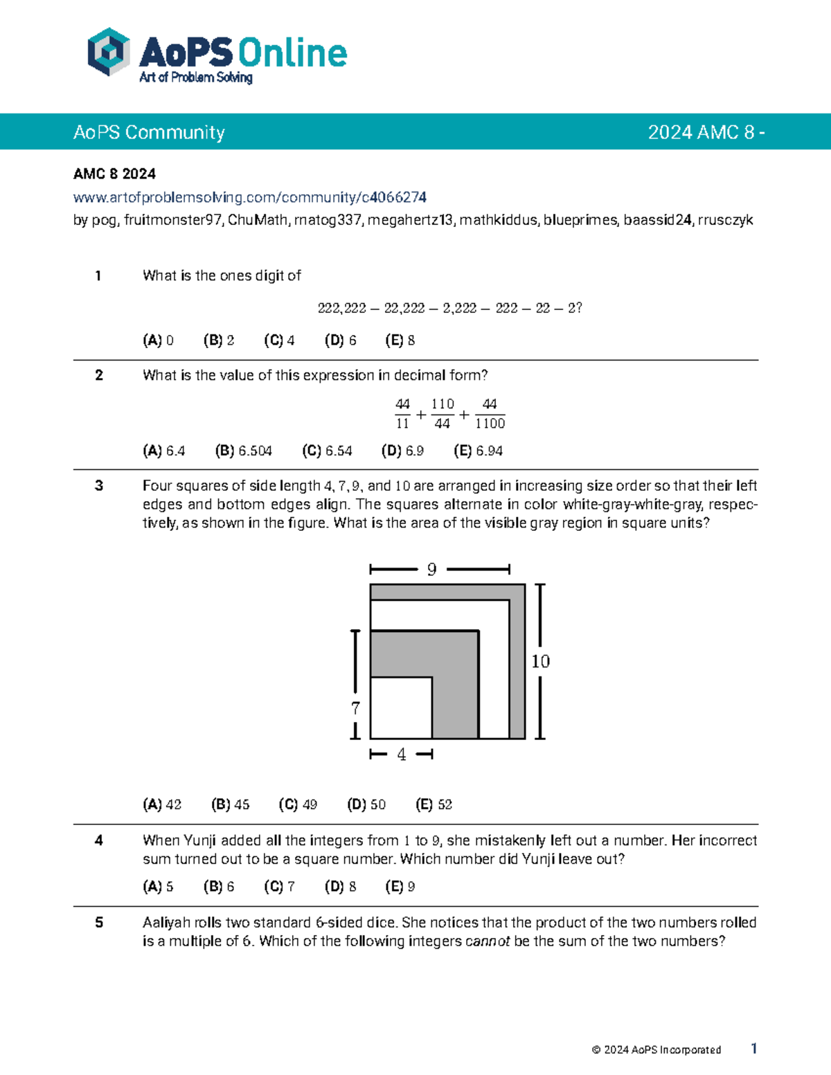 2024 AMC 8 Problem Set Solutions and Explanations - Studocu