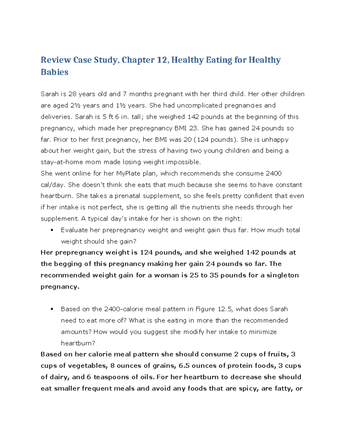 Review Case Study: Chapter 12 - Healthy Eating for Pregnant Women - Studocu