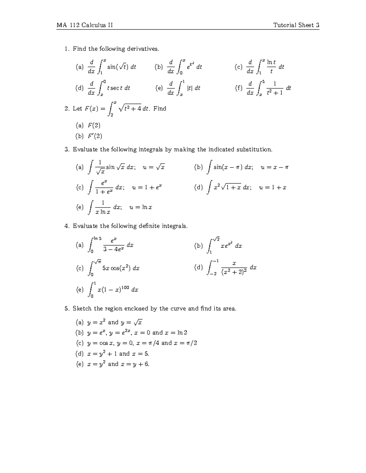 MA 112 Calculus II Tutorial Sheet 3 - Studocu