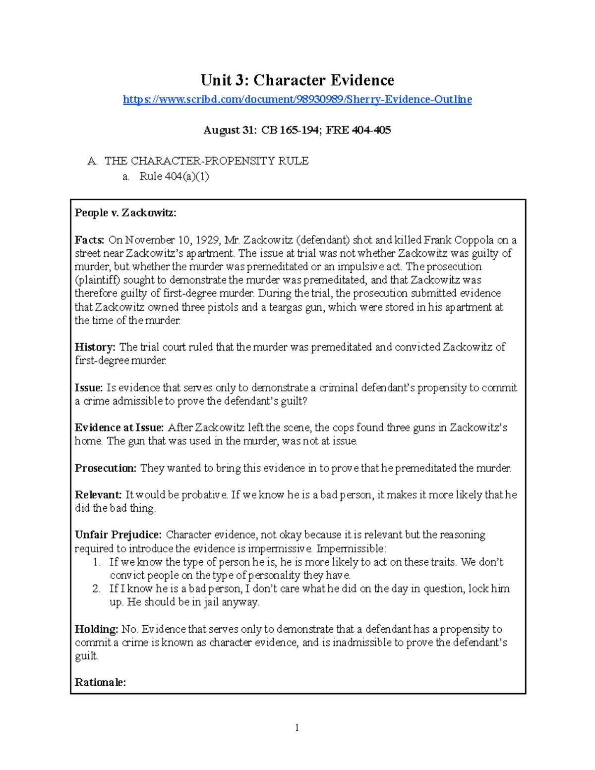 Character Evidence in Law: Exploring FRE 404 and Related Case Studies ...