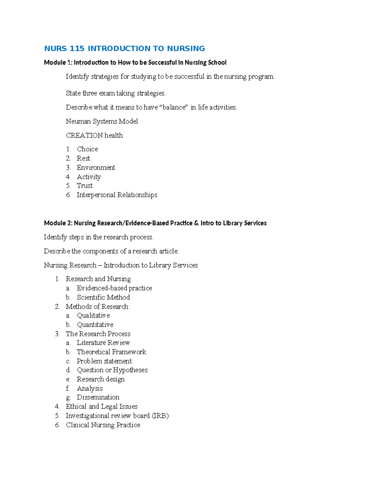 NURS 115 Exam 1 Study Guide: Strategies for Success in Nursing - Studocu