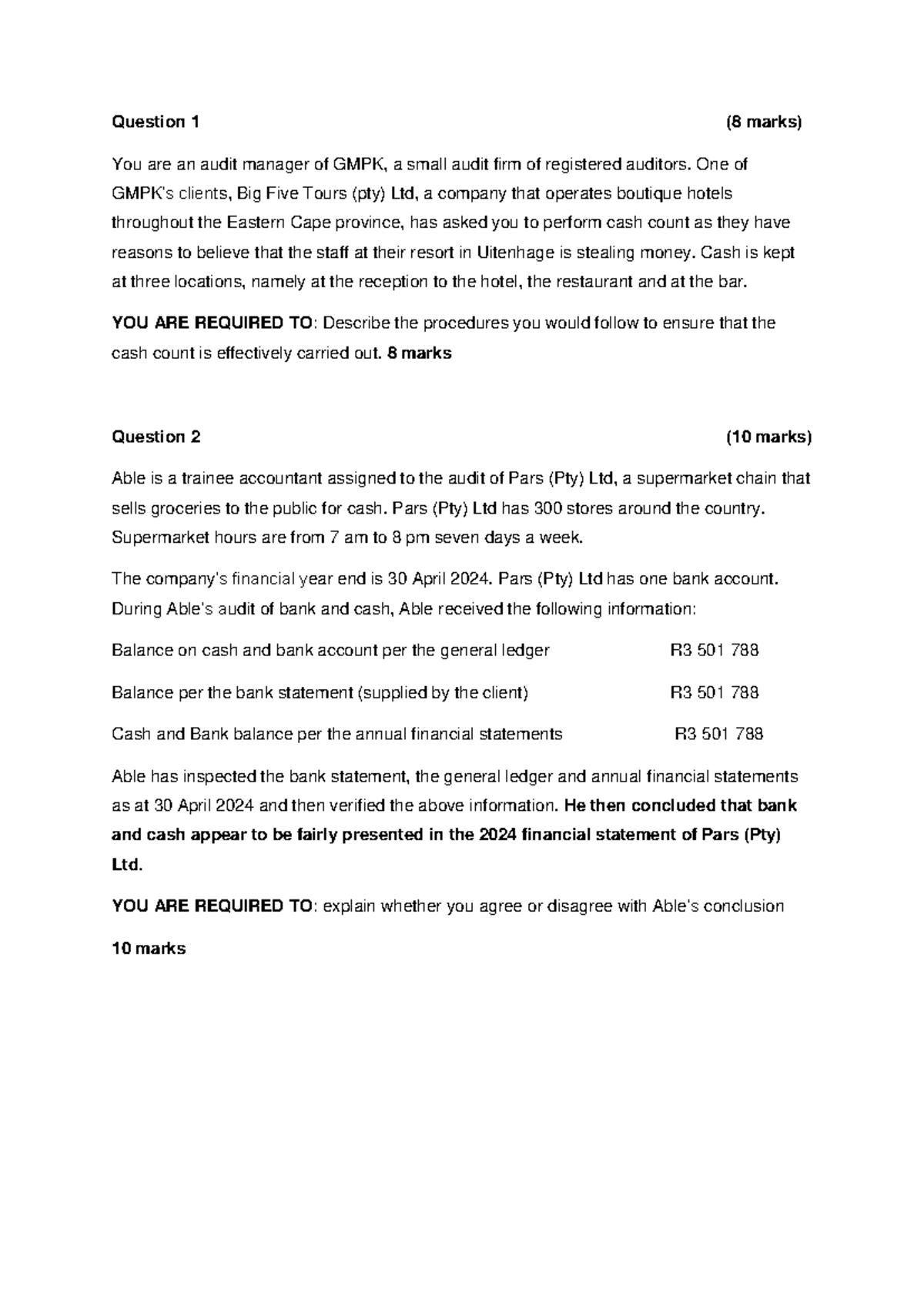 SUBSTATIVE PROCEDURE PRACT QUESTIONS - Class Examples and Audit ...