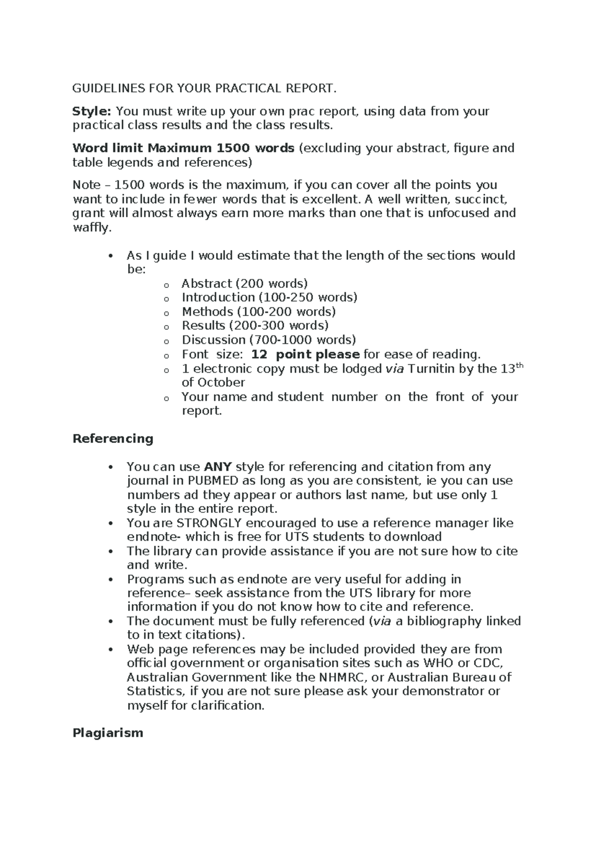 GUIDELINES FOR YOUR PRACTICAL REPORT (BIO101) - Studocu