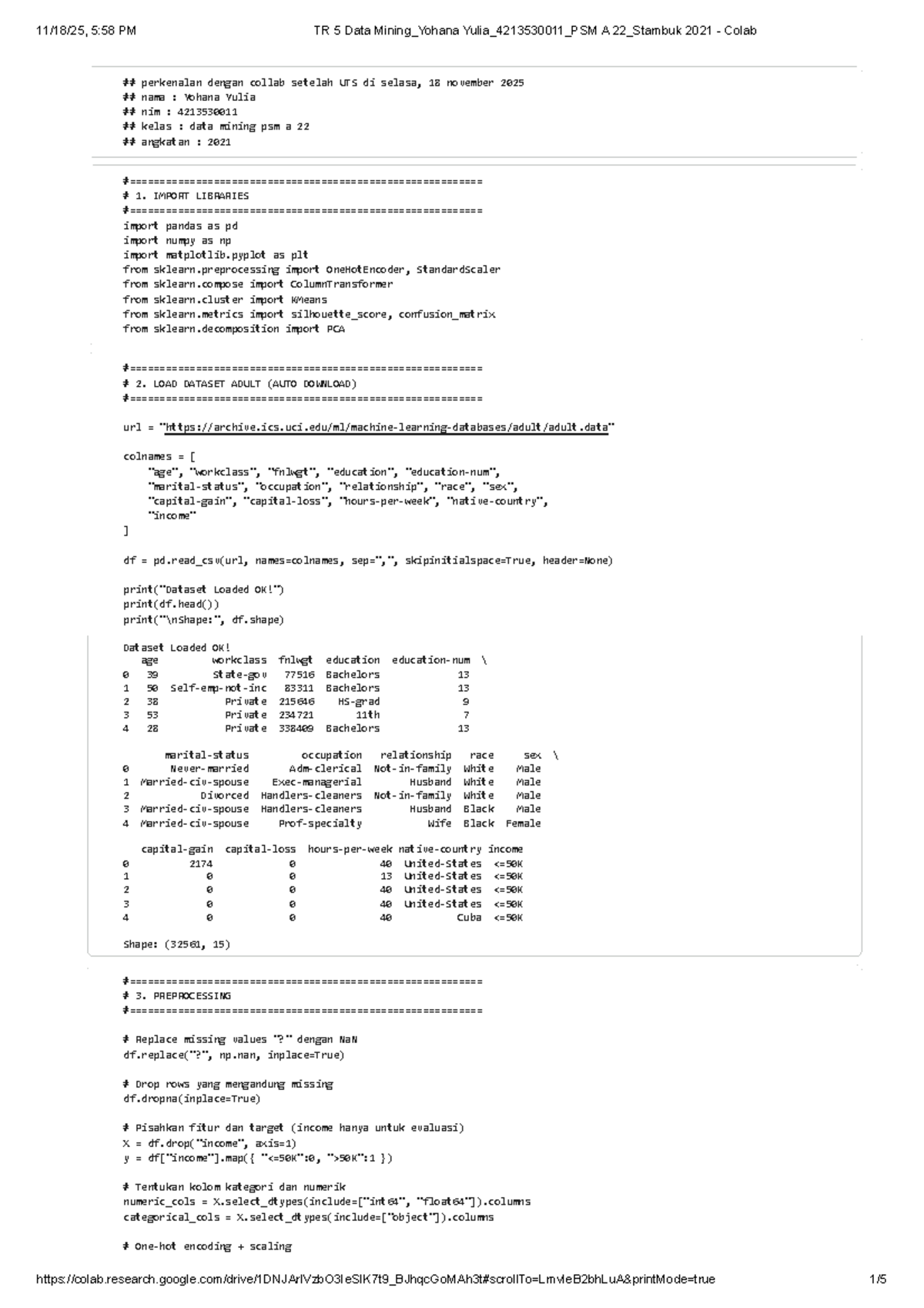 TR 5 Data Mining: Colab Introduction and Preprocessing Techniques - Studocu