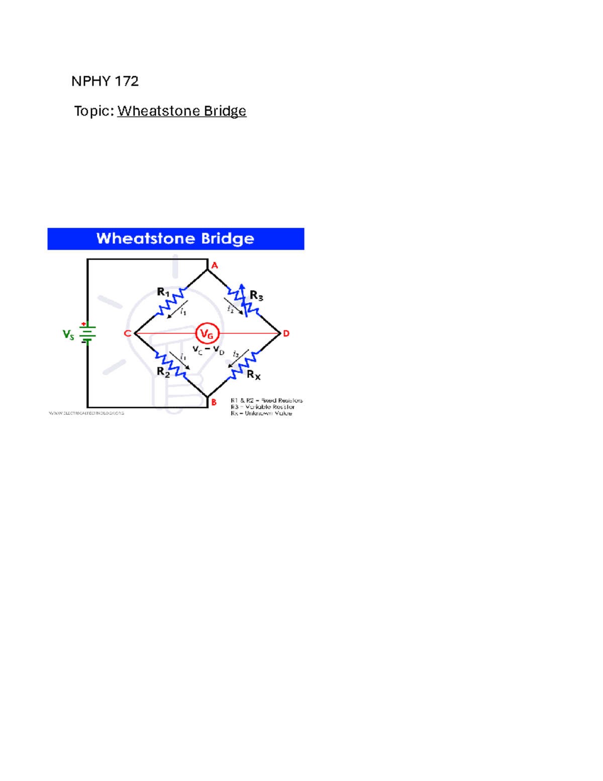 NPHY 172 Lab Report: Wheatstone Bridge Experiment Analysis - Studocu