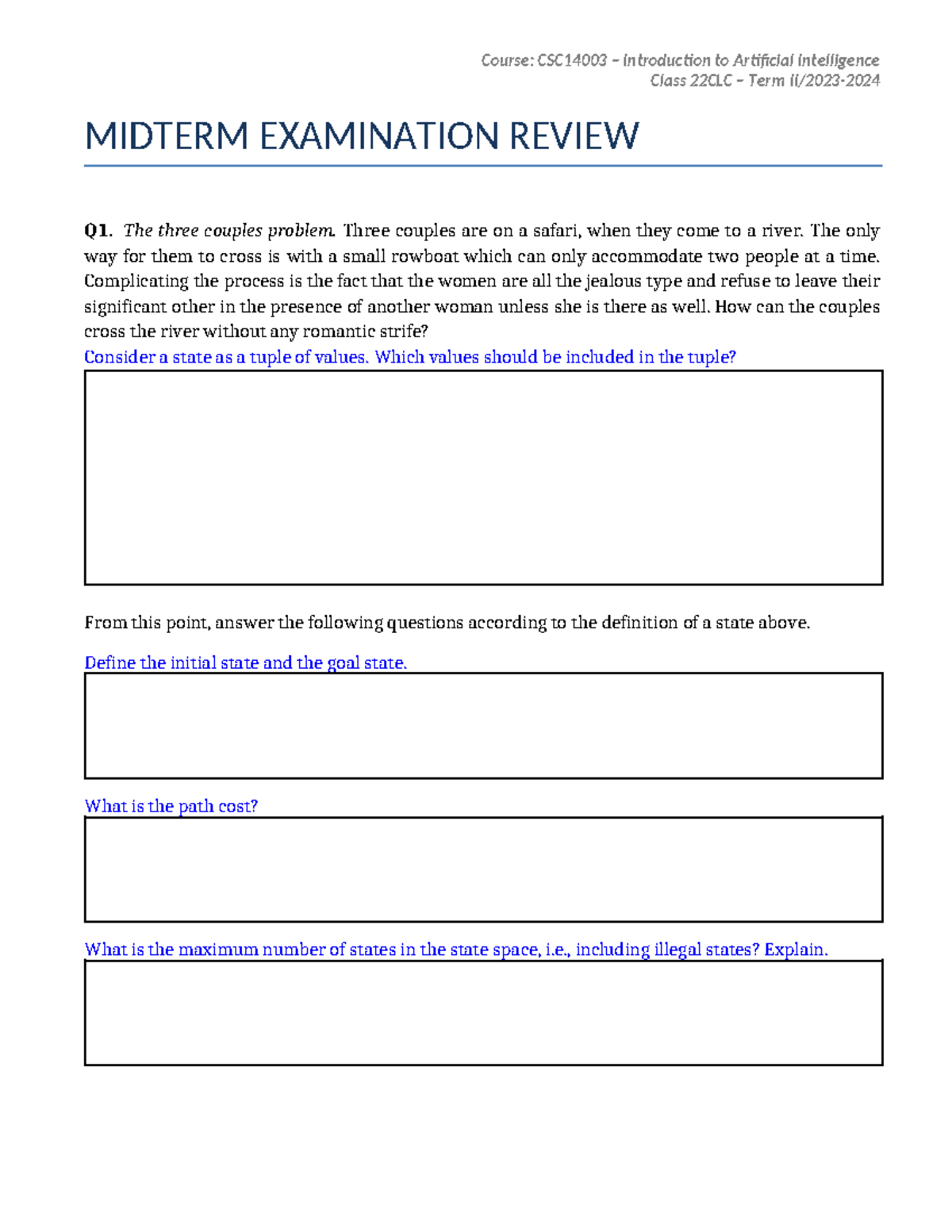 2024-CSC14003-Review Exercises For Midterm - Course: CSC14003 ...