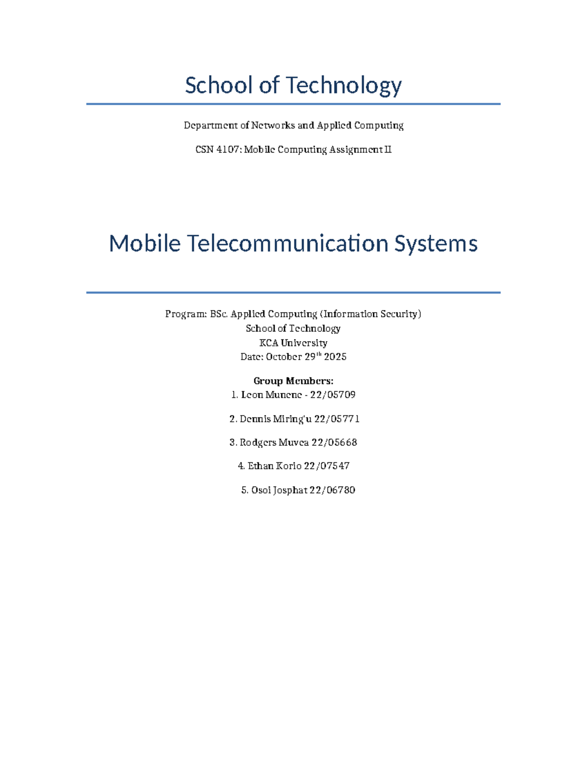 CSN 4107: Mobile Telecommunication Systems Assignment II - Studocu
