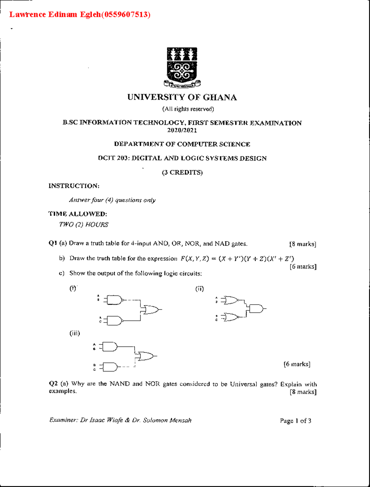DCIT 203 Final Exam: Digital and Logic Systems Design Notes - Studocu