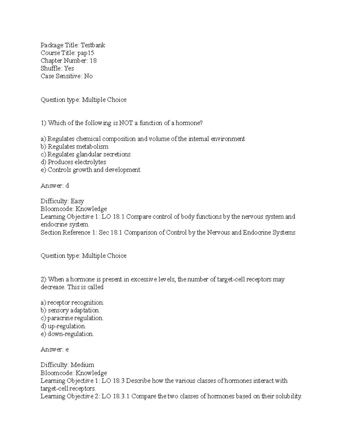 Ch18 - practice questions for the chapter - Package Title: Testbank ...