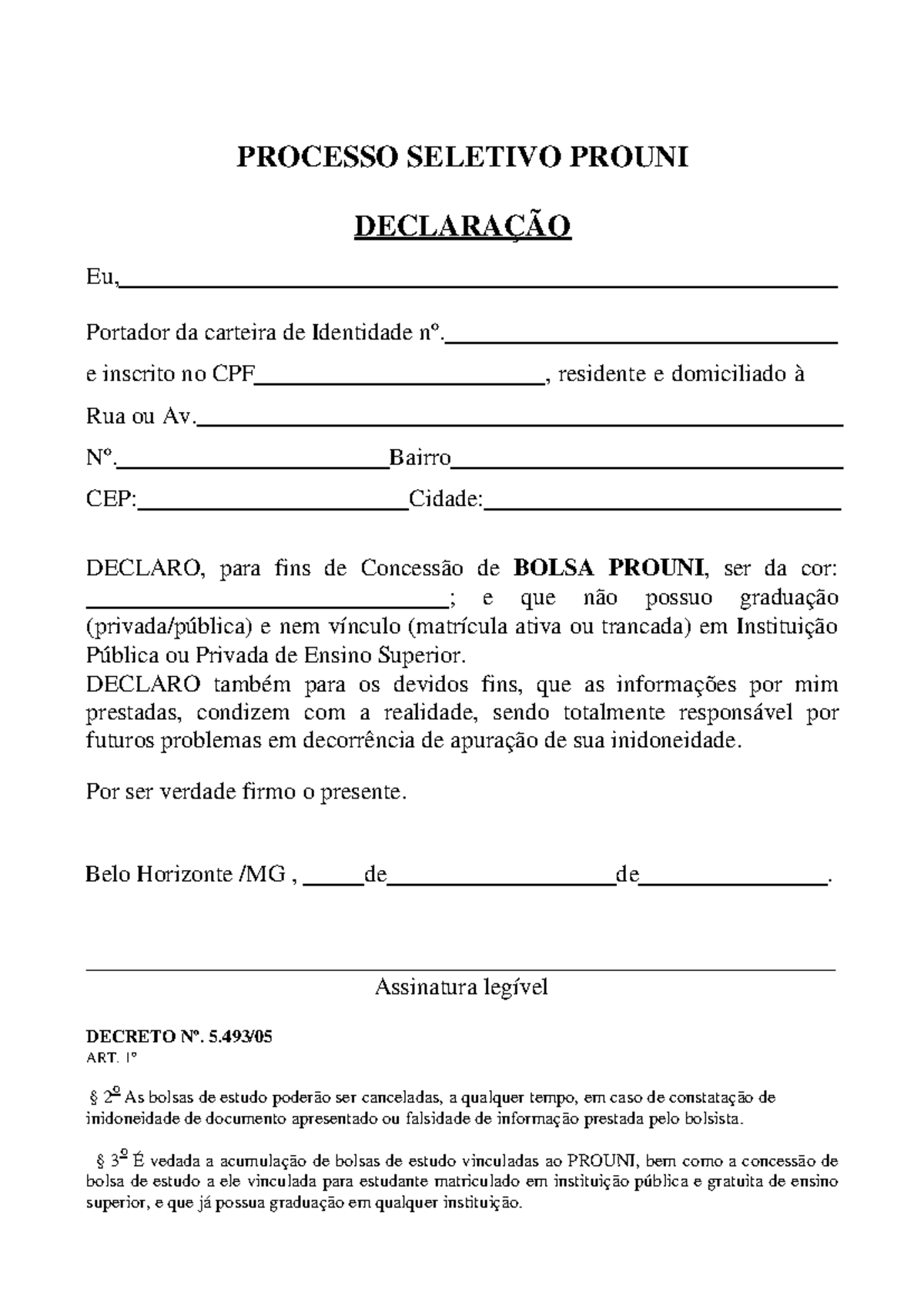 Declaração PROUNI - Guia Prático para Concessão de Bolsa - Studocu