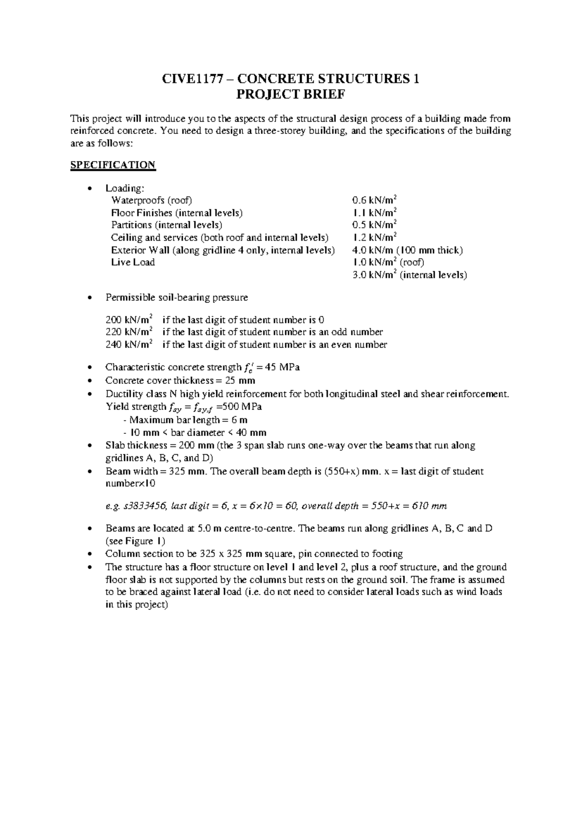 Design project brief-individual-1 - CIVE1177 – CONCRETE STRUCTURES 1 ...