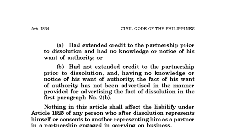 Partnership Law Insights: Art. 1834-1837 of the Civil Code - Studocu