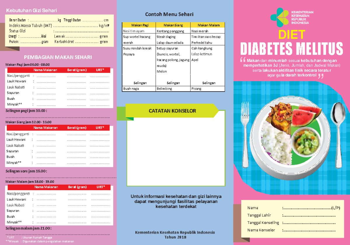Kebutuhan Gizi Sehari untuk Diabetes Melitus (DM) - Contoh Menu - Studocu