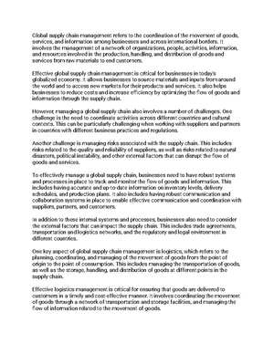 Supply Chain Management - Study Notes & Assignments - Studocu