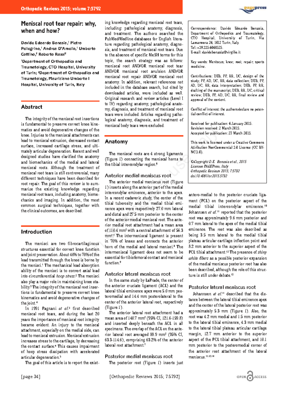 Meniscal Root Tear Repair: Why, When, and How? (Orthopedic Reviews 7: ...