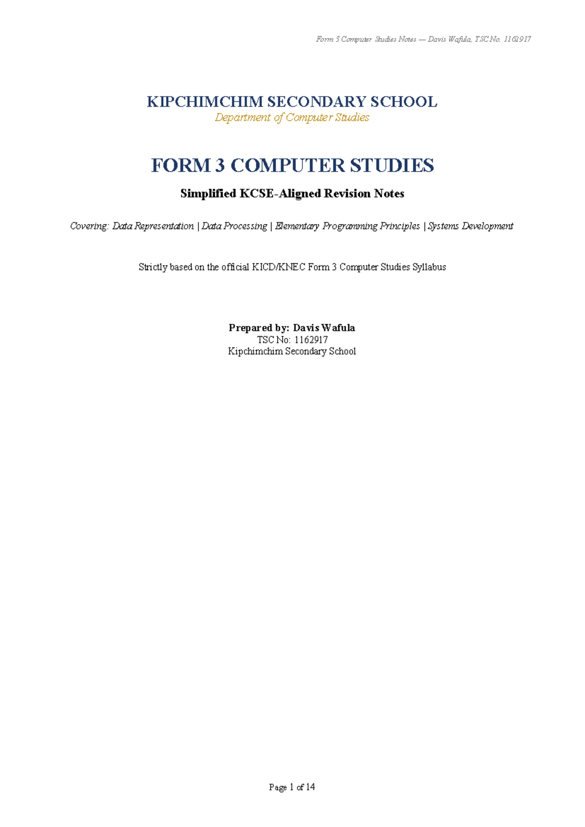 Form 3 Computer Studies Revision Notes: Data Representation ...