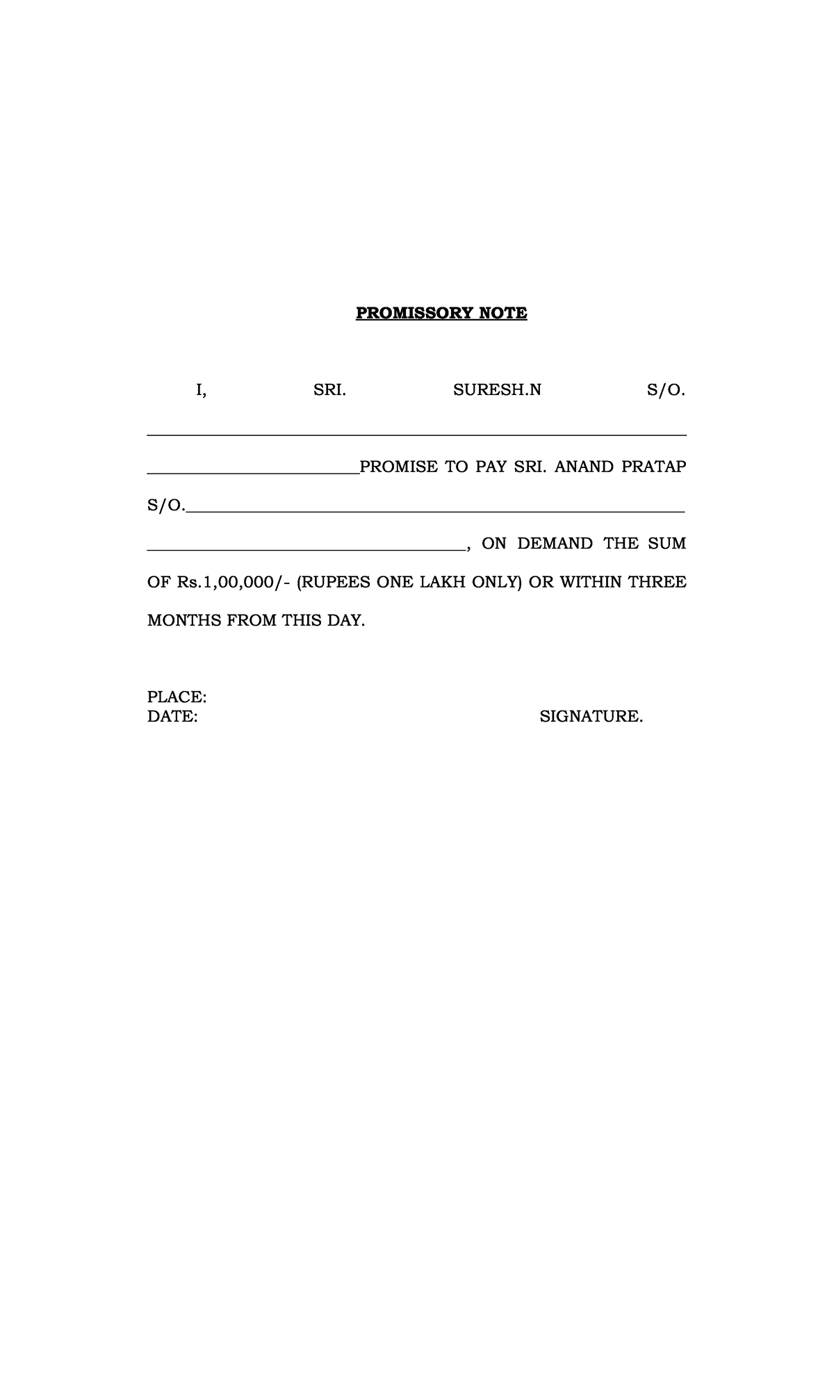 Draft of Promissory Note Template for Financial Agreements - Studocu