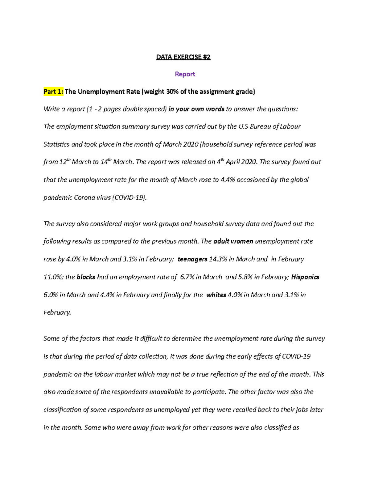 DATA Exercise: Analyzing Unemployment Rates Amid COVID-19 Impact - Studocu