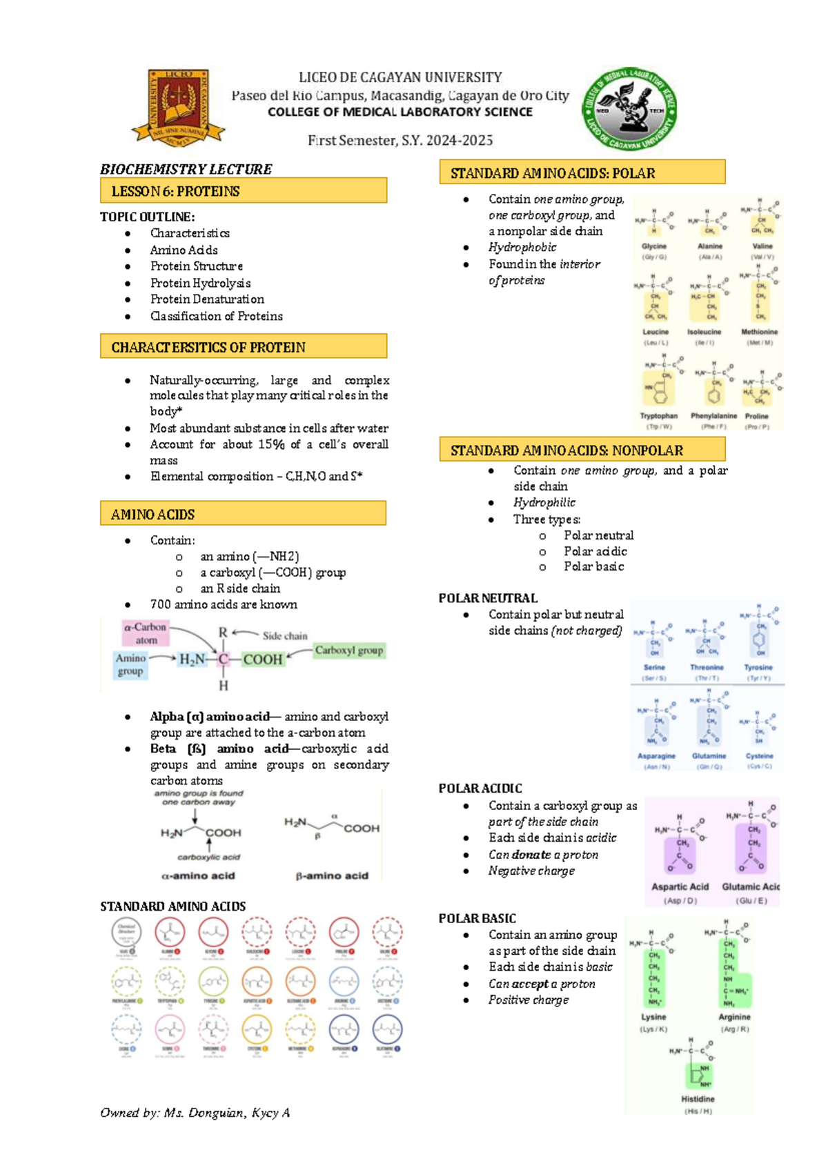 Biochemistry LECTURE Lesson 6: Proteins Overview and Characteristics ...