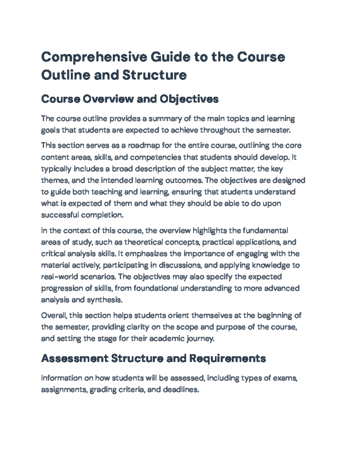 Comprehensive Guide to Course Structure & Assessment Overview (Course ...