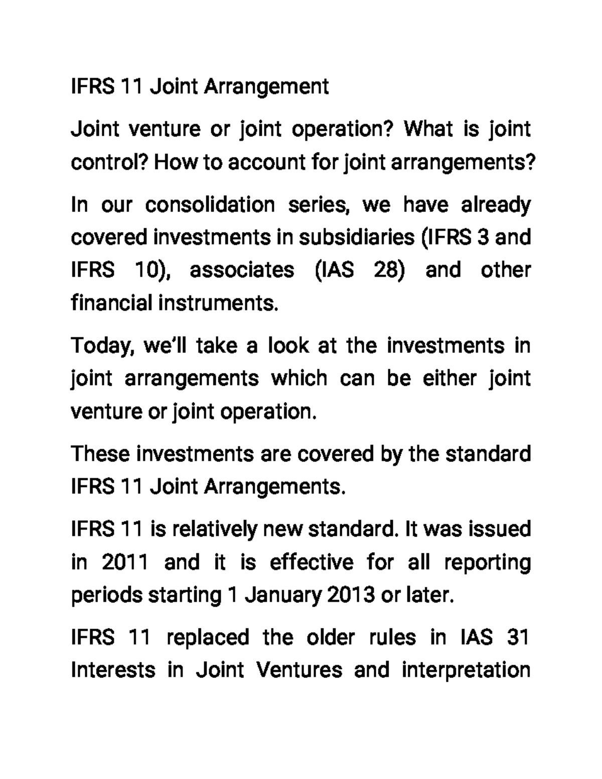 IFRS 11 Notes: Understanding Joint Arrangements and Control - Studocu