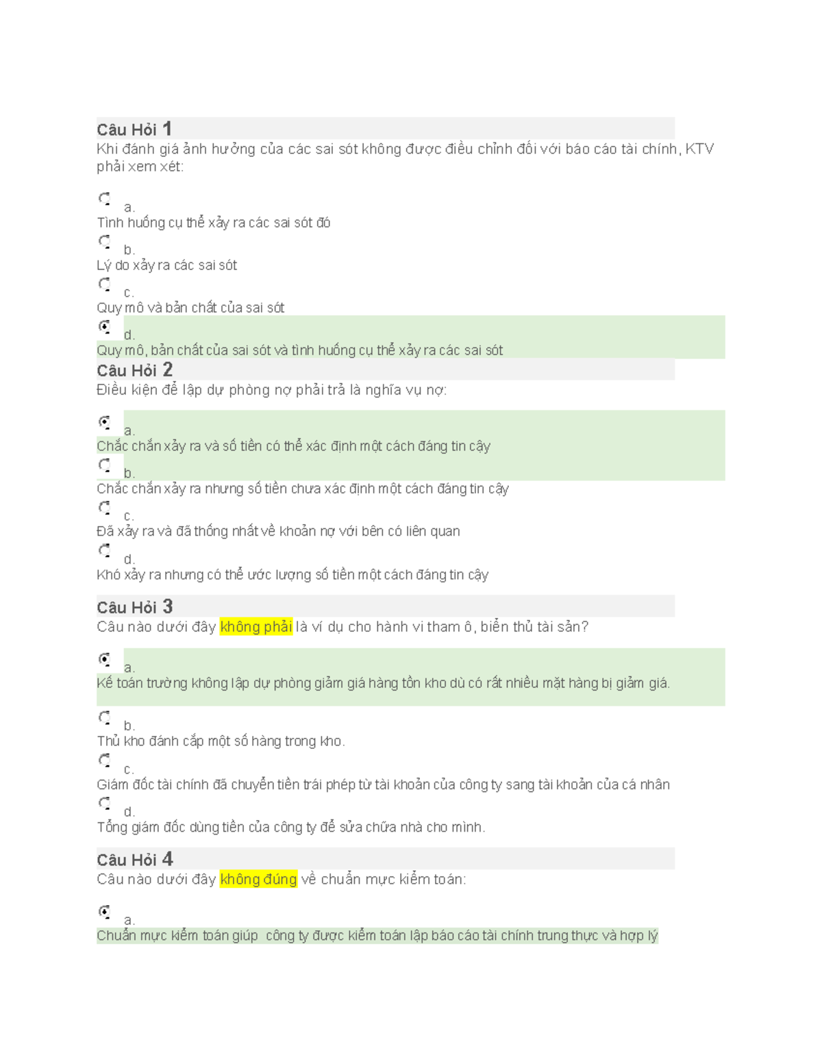 Đề ôn lms - fdfdf - Câu Hỏi 1 Khi đánh giá ảnh hưởng của các sai sót ...