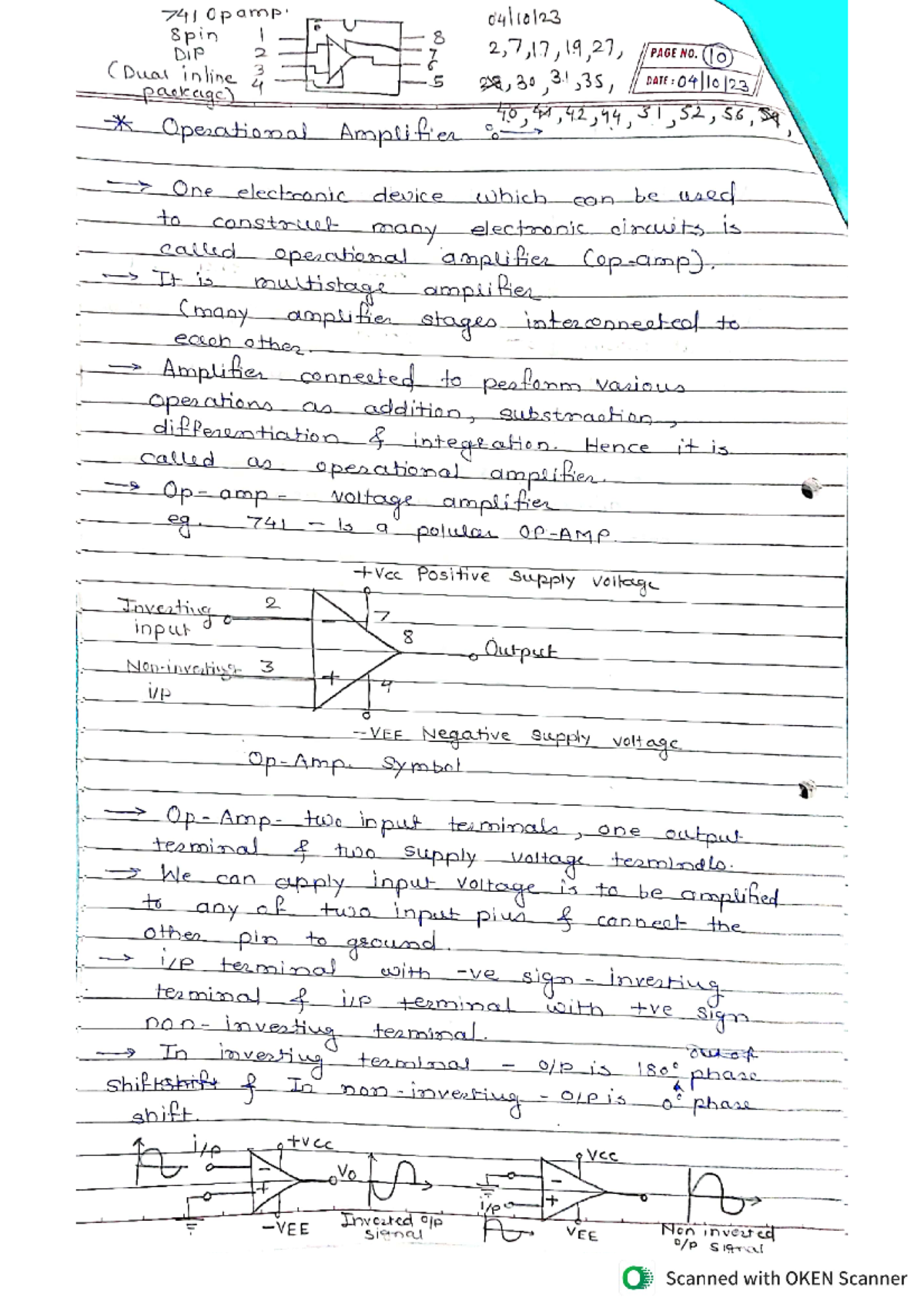 BXE Unit 4 Notes-1 - Note - 741 opamp. e spin I 8 DIP 2 Z 2,7,17,19,27 ...
