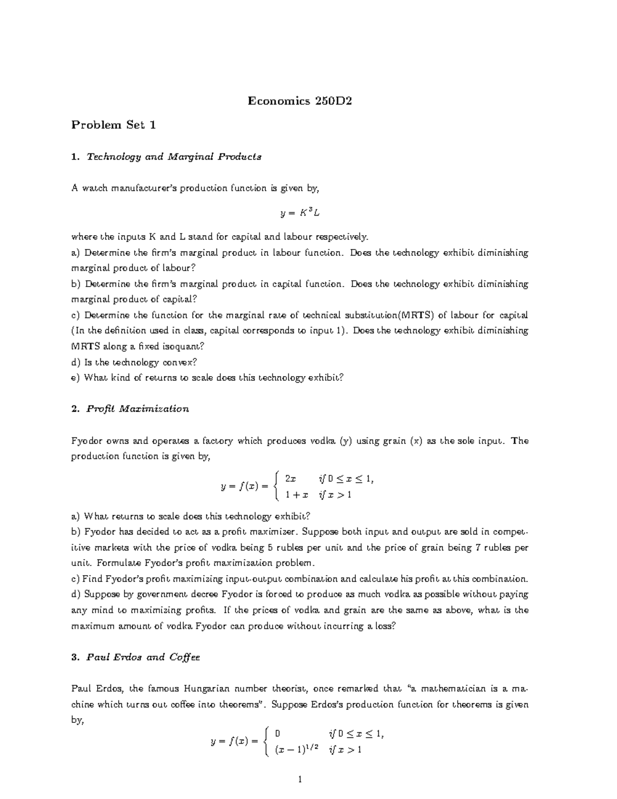PSet250Tech Supply - Problem set - Economics 250D Problem Set 1 ...